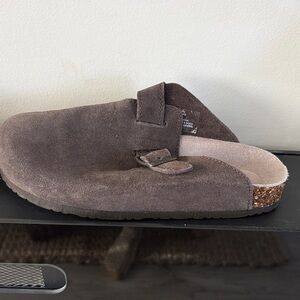 Brown Suede Slip-On Clogs
